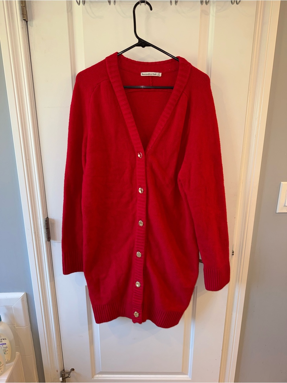 Abercrombie & Fitch Bright Red Button-Up Cardigan Sweater Dress